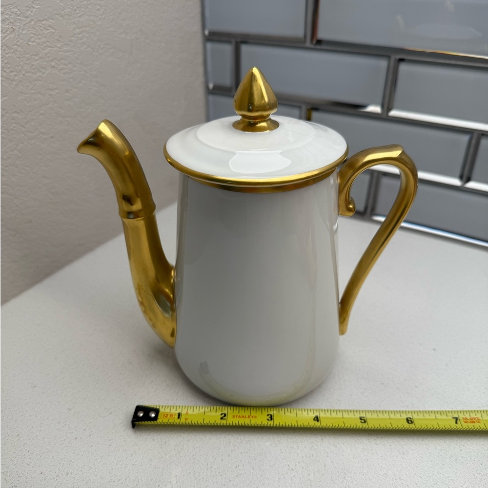 Vintage French Pilivite White Gold Porcelain Coffee Pot Teapot Mid-Century 1950s - Picture 15 of 16